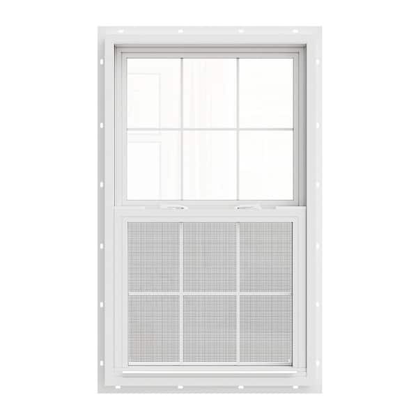 32 in. x 52 in. 62-Series Low-E Double Glazed Single Hung Vinyl Window with Grids Tempered Glass White NC/RPL