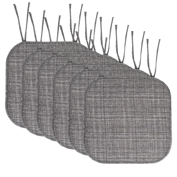 Sweet Home Collection Aria Memory Foam Square Non-Slip Indoor/Outdoor Chair Seat Cushion with Ties, Gray (6-Pack)