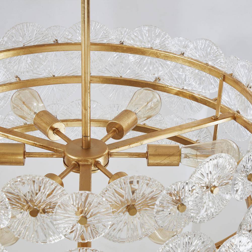 Gold Drum Chandelier with Hand-Made Glass Discs