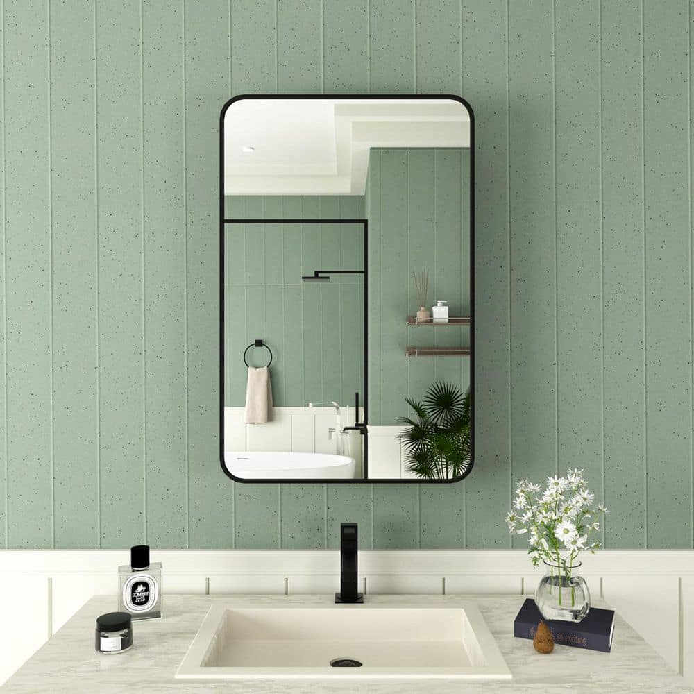 20 in. x 26 in. Framed Recessed or Surface-Mount Rectangular Matte Black Aluminum Medicine Cabinet with Mirror price history on PriceWatchPro