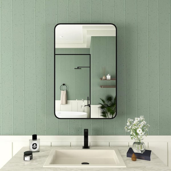 20 in. x 26 in. Framed Recessed or Surface-Mount Rectangular Matte Black Aluminum Medicine Cabinet with Mirror