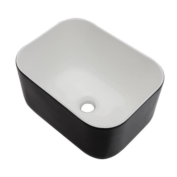 Sarlai Black Ceramic Rectangular Counter top Vessel Sink Single Bowl for Bathroom