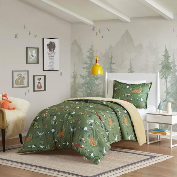 Theo 3-Piece Green Polyester Full/Queen Comforter Set