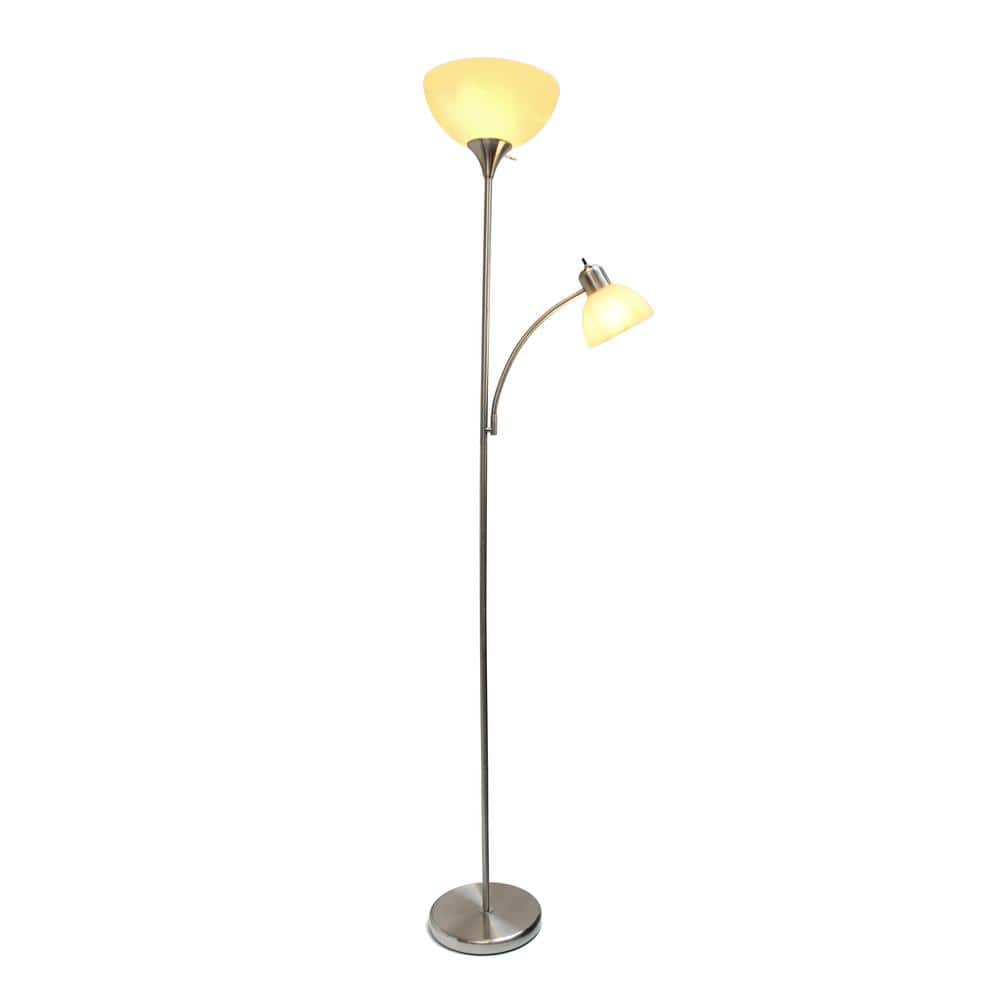 Elegant Brushed Nickel Floor Lamp with Adjustable Reading Light, White Shade