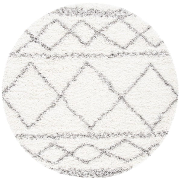 Pro Lux Shag 7 ft. x 7 ft. Ivory/Gray Tribal Round Rug