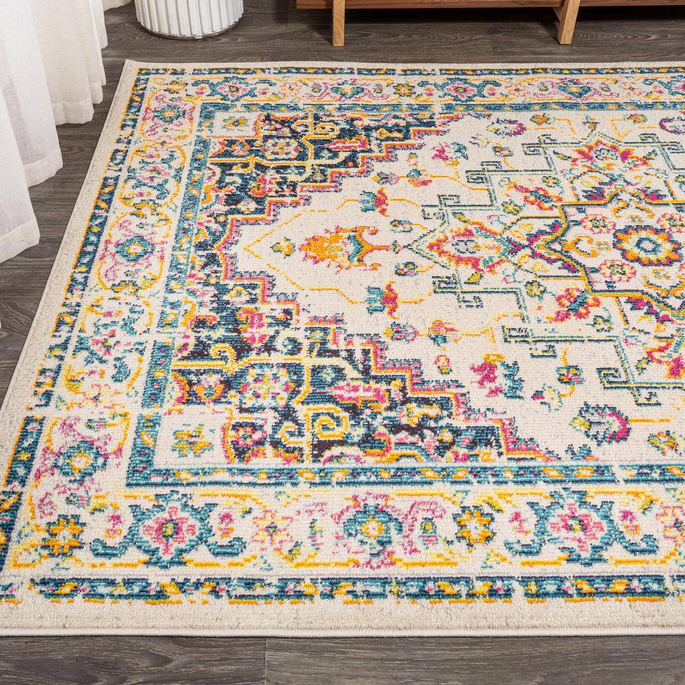 Ivory and Beige Reversible Medallion Synthetic Area Rug
