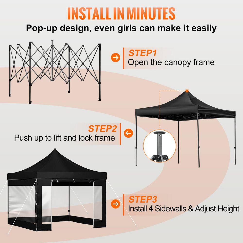 Black 10x10 Ft Pop-Up Canopy Tent with Transparent Sidewalls
