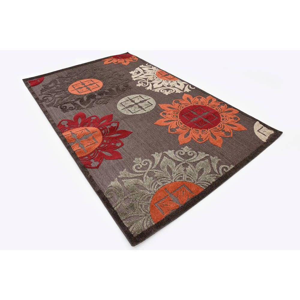 Reversible Rectangular Outdoor Rug in Brown and Gray, Synthetic 5'x8'