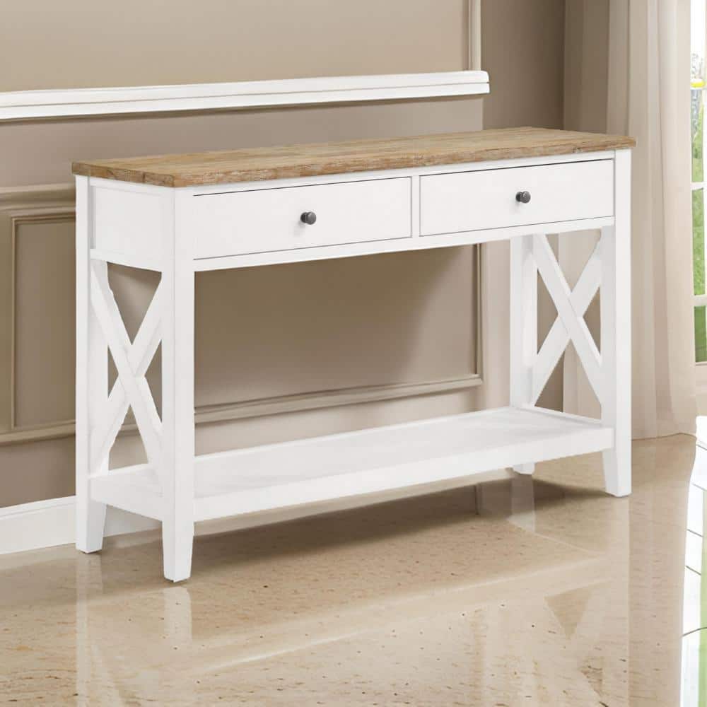 Maise 48" White and Natural Wood Console Table with Storage