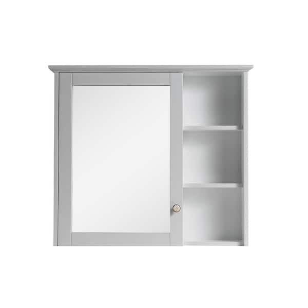 34 in. W x 30 in. H Rectangular Gray Wood Surface Mount Medicine Cabinet with Mirror, 2-Sided Mirror, Blum Soft Close