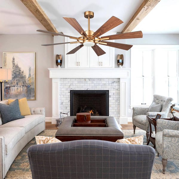 60 in. Windmill 8-Blade Integrated LED Gold Ceiling Fan with Light and Remote Control