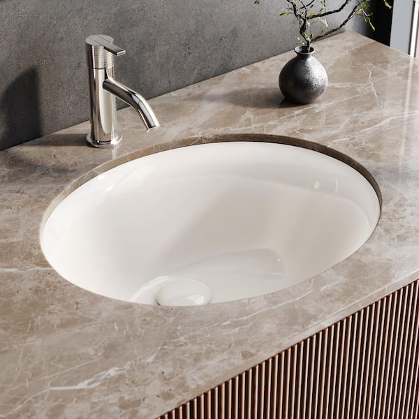 Krona 16 in. Undermount Oval Bathroom Vanity  Sink in Biscuit Porcelain Ceramic with Overflow