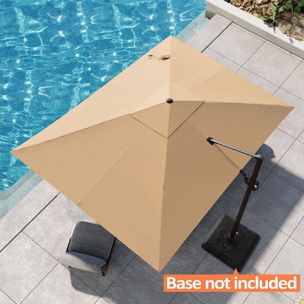 Pellebant 9 ft. x 12 ft. Large Aluminum Outdoor Cantilever 360° Rotation Patio Umbrella in Tan