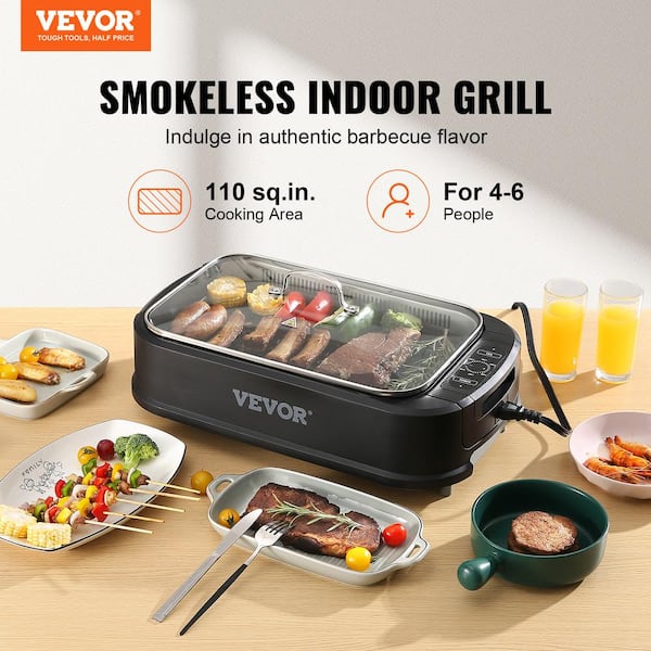  Nonstick Electric Indoor Smokeless Grill - Portable BBQ Grills  with Recipes, Fast Heating, Adjustable Thermostat, Easy to Clean, 21 X 11  Tabletop Square Grill with Oil Drip Pan, Black : Everything