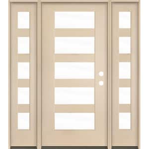 ASCEND Modern 64 in. x 80 in. Left-Hand/Inswing 5-Lite Clear Glass Unfinished Fiberglass Prehung Front Door with DSL