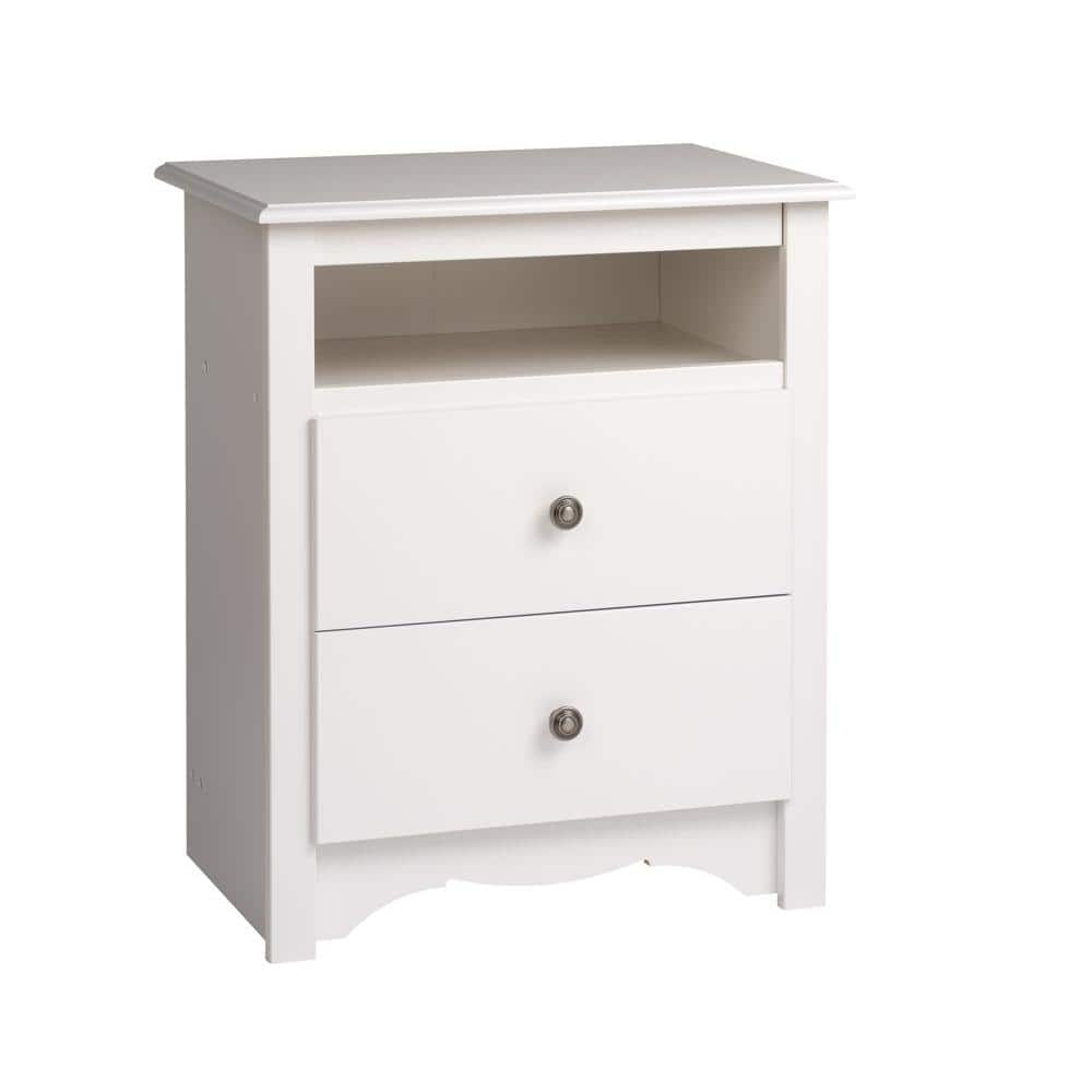 Elegant Fremont White Nightstand with Curved Edges and 2 Drawers