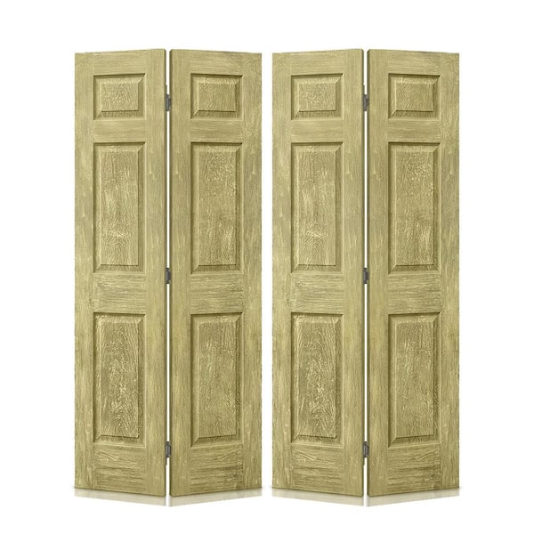 CALHOME 48 in. x 80 in. Antique Gold Stain 6 Panel MDF Composite Bi-Fold Double Closet Door with Hardware Kit
