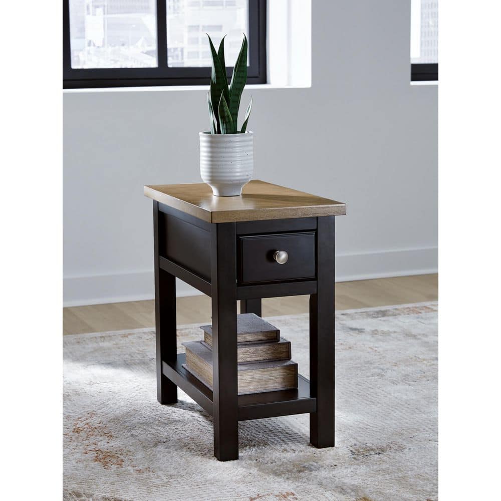 Brown Two-Tone Wood Rectangular End Table with Storage