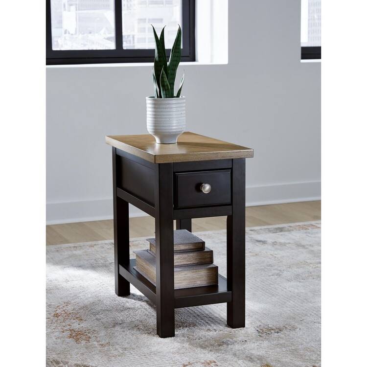 Signature Design By Ashley Drazmine 14 in. Brown Rectangle Wood End Table with Storage and Drawers and Shelves
