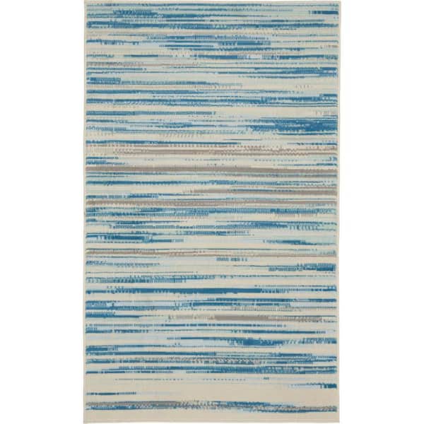 Nourison Jubilant Blue 3 ft. x 5 ft. Modern Ombre Brushstroke Kitchen Area Rug