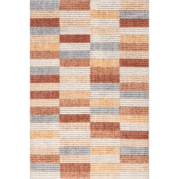 nuLOOM Amedee Terracotta 9 ft. x 12 ft. Geometric Blocks Tasseled Area Rug