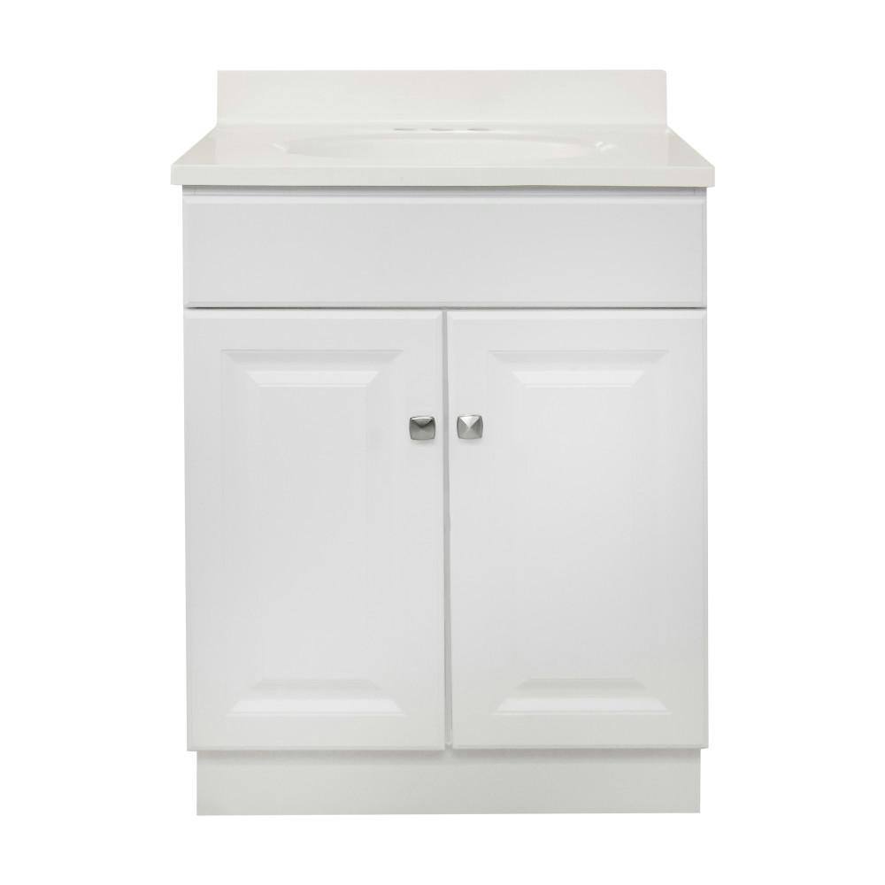 White Semi-Gloss 25" Freestanding Bathroom Vanity with Cultured Marble Top
