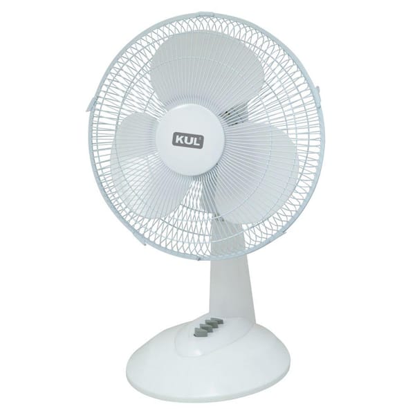 KUL 16 in. 3-Speeds Oscillating Personal Table Fan in White with Adjustable Tilting Head