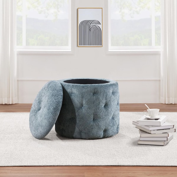 Erindale Sky Fabric Round Storage 18.5 in. Ottoman