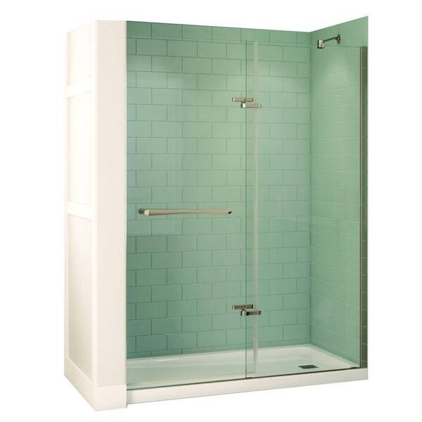 MAAX Reveal 60 in. x 74.5 in. Frameless Pivot Shower Door in Chrome with 60 in. x 32 Right Drain Base in White