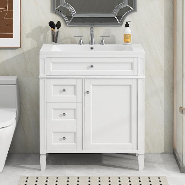 Unbranded 30 in. W x 18 in. D x 33 in. H Modern Freestanding Bath Vanity in White with White Resin Top Sink