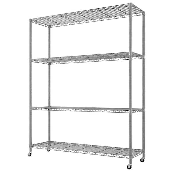 Metal Wire 4-Shelf Adjustable Rolling Shelving Unit in Gray (46.1 in. W x 65 in. H x 17.7 in. D)