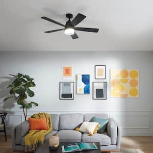 Dawn 52 in. Indoor Satin Black Downrod Mount Ceiling Fan with Integrated LED with Remote Control