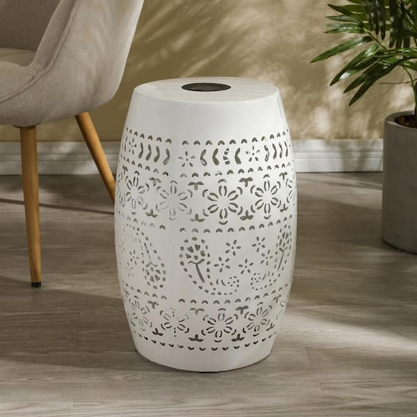White Round Iron Solar 12.25 in. Side Table OUT-D-231 - The