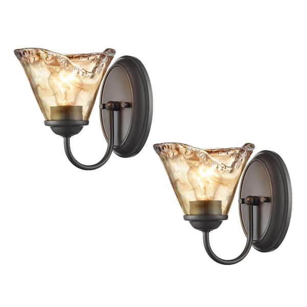 CLAXY 12.99 in. 2 light Black Modern Wall Sconce with Glass Shade