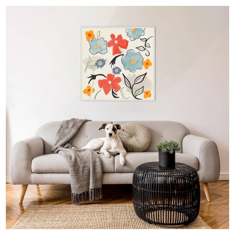 Robin Maria Abstract Floral Canvas Wall Art with White Frame