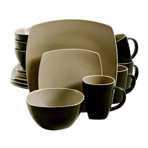 Soho Lounge 16-Piece Contemporary Matte Taupe Stoneware Dinnerware Set (Service for 4)