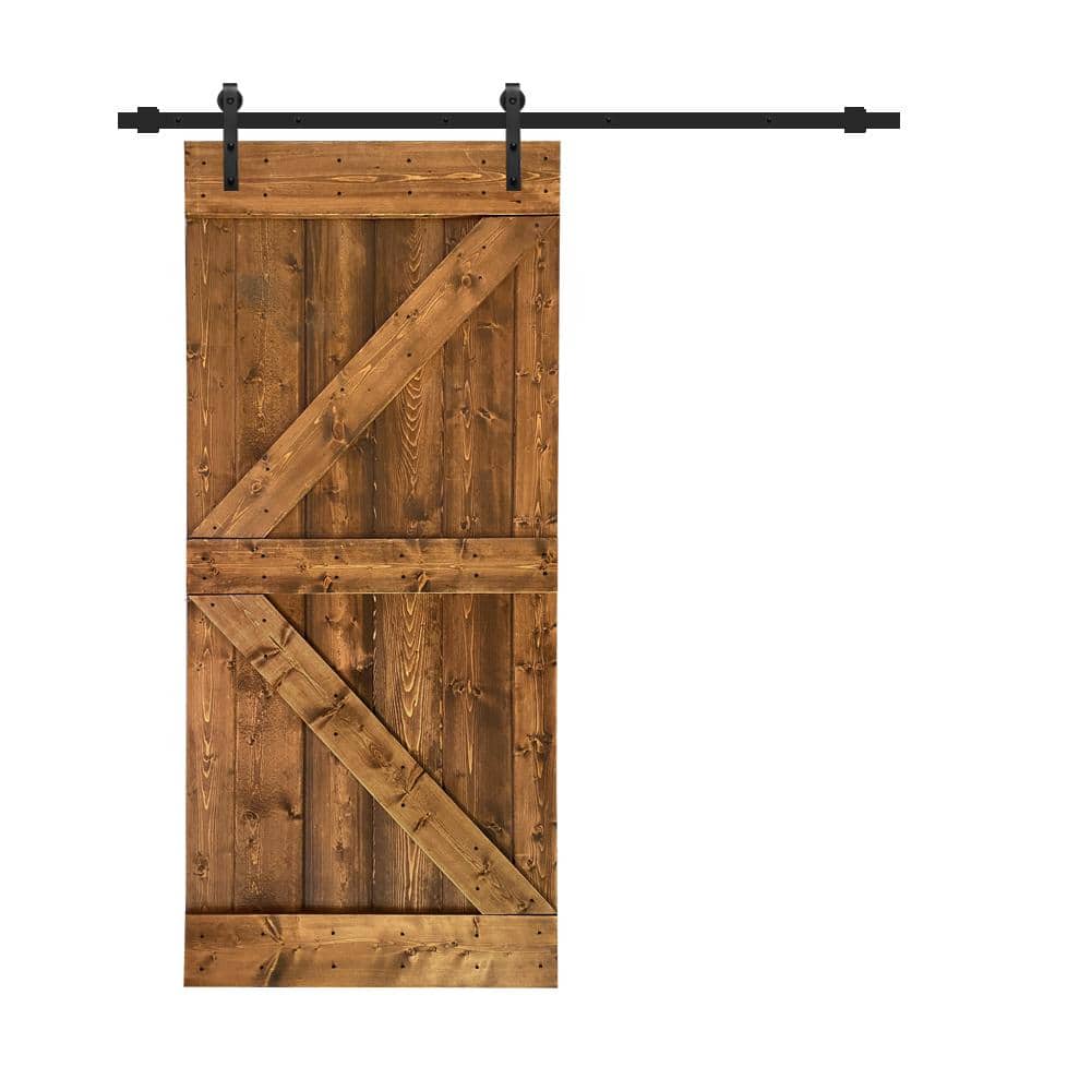 K Series 30 in. x 84 in. Walnut Solid Knotty Pine Wood Interior Sliding Barn Door with Sliding Hardware Kit price history on PriceWatchPro