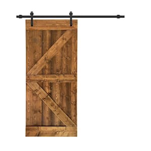 K Series 30 in. x 84 in. Walnut Solid Knotty Pine Wood Interior Sliding Barn Door with Sliding Hardware Kit