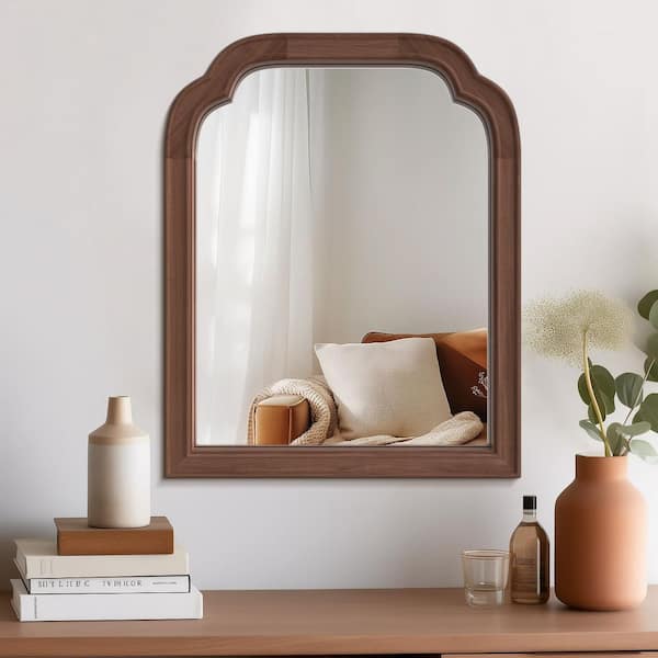 Walnut 16 in. W x 20 in. H Farm Rectangle Wood Framed Wall Mirror for Living Room