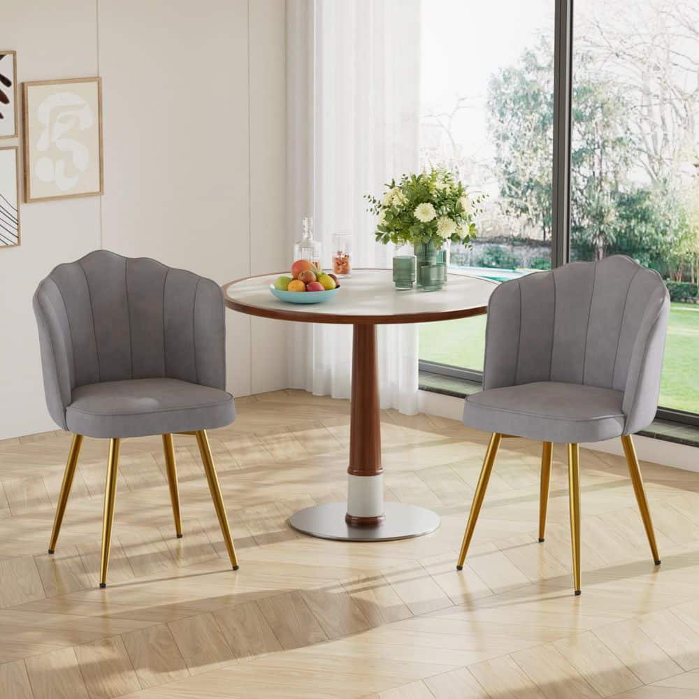 Gray Velvet Dining Chairs Set of 2, Shell Back Accent Chair with Gold Legs for Dining Room Kitchen price history on PriceWatchPro