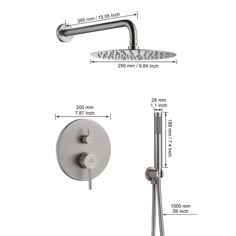 Brushed Nickel 10-Inch Rain Shower System with Handheld Spray