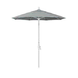 7.5 ft. Matted White Aluminum Market Patio Umbrella Fiberglass Ribs and Collar Tilt in Gateway Mist Sunbrella