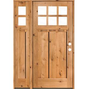 46 in. x 80 in. Craftsman Alder 2- Panel Left-Hand/Inswing 6-Lite Clear Glass Clear Stain Wood Prehung Front Door w/LSL