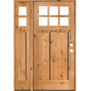 50 in. x 80 in. Craftsman Alder Left-Hand 6 Lite Clear Glass Clear Stain Wood Prehung Front Door/Left Sidelite with DS