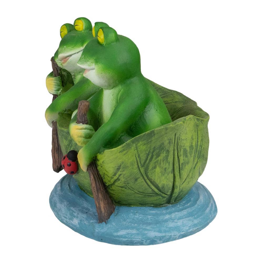 Green Polyresin Frogs on Lily Pad Garden Statue