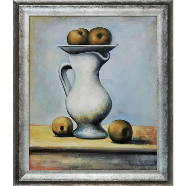 LA PASTICHE Still Life with Pitcher and Apples by Pablo Picasso Athenian Silver Framed Oil Painting Art Print 25 in. x 29 in.