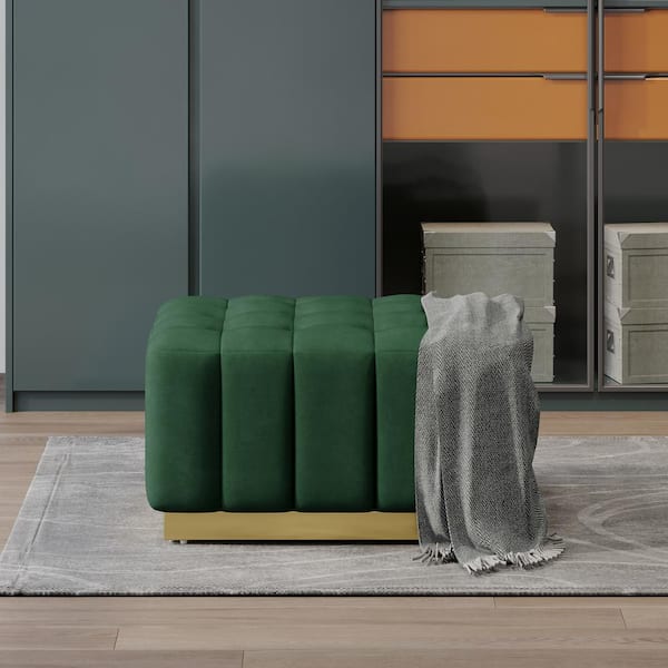 Noble House Bergeson Emerald and Gold Tufted Ottoman