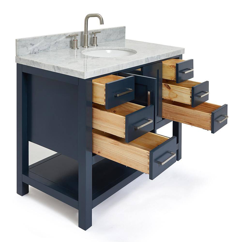 Magnolia 43" Midnight Blue Single Basin Vanity with Carrara White Top