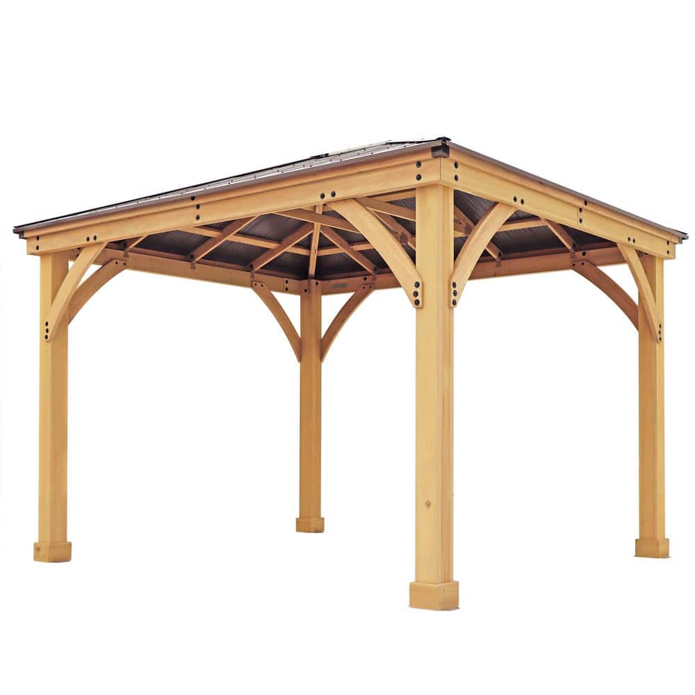 Meridian 10x12 Cedar Gazebo with Brown Aluminum Roof