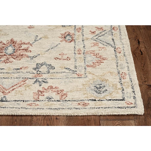Opal Ivory 5 ft. x 7 ft. Floral Modern Hand-Tufted Wool Area Rug